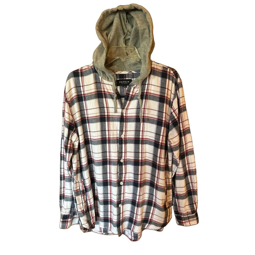 Pacsun Plaid Flannel Hoodie Shirt Sz Large Unisex Cabincore Outdoors Fall Grunge